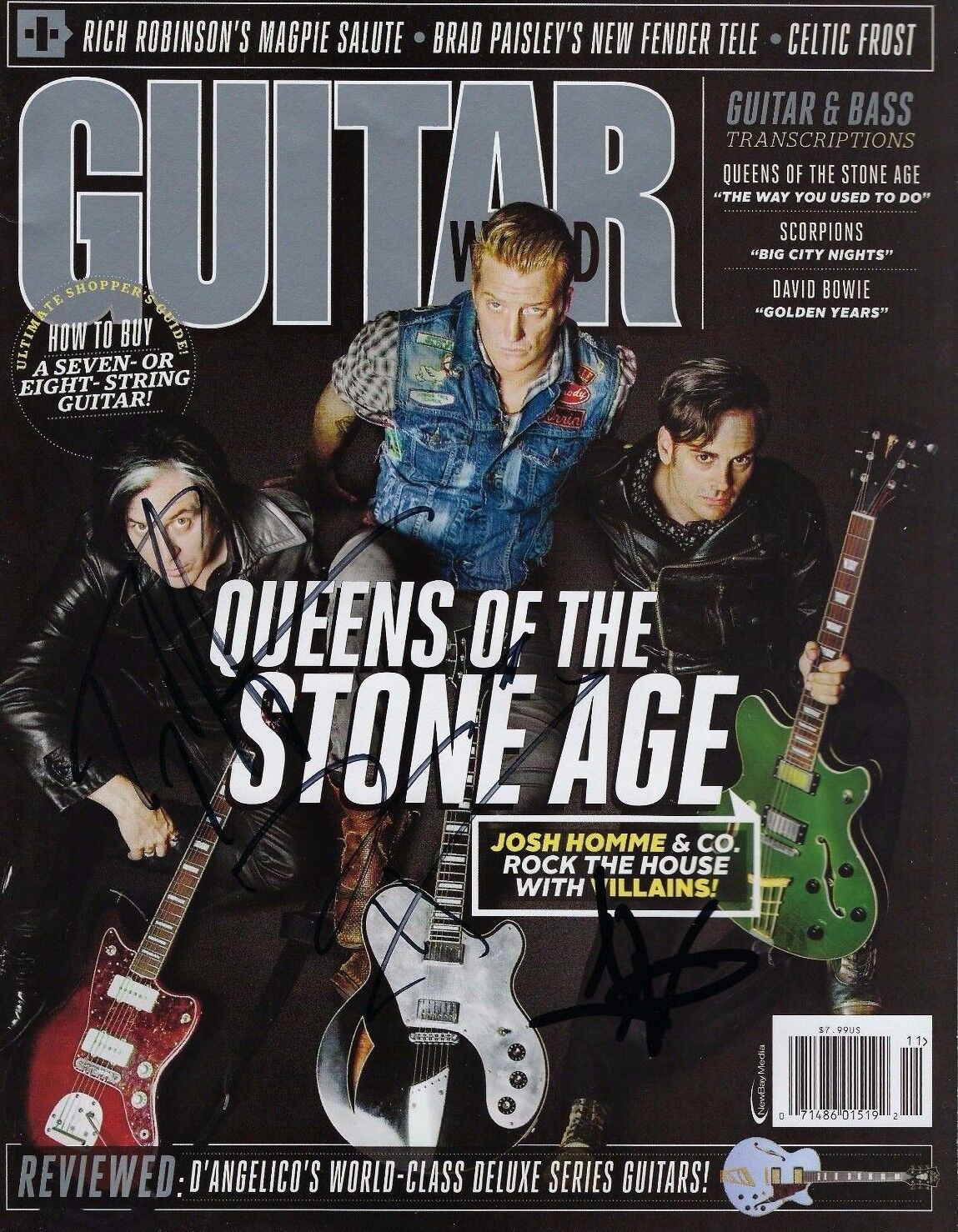 Queens of the Stone Age * JOSH HOMME TROY DEAN * Signed Guitar Magazine COA