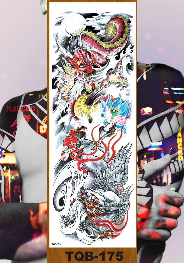 Full Flower Arm Temporary Tattoo Stickers Man Woman Adults Girls Body Sexy Fake Tatoo Dragon Tiger Mythical Beast Koi Skull DIY