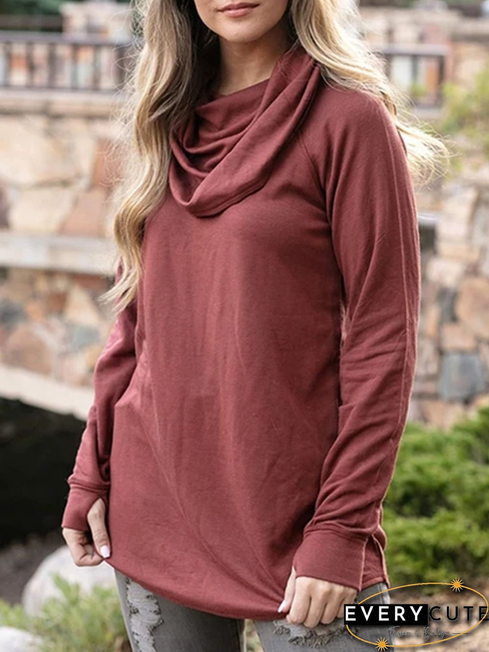 Women Plus Size Cowl Neck Vintage Long Sleeve Casual Tops