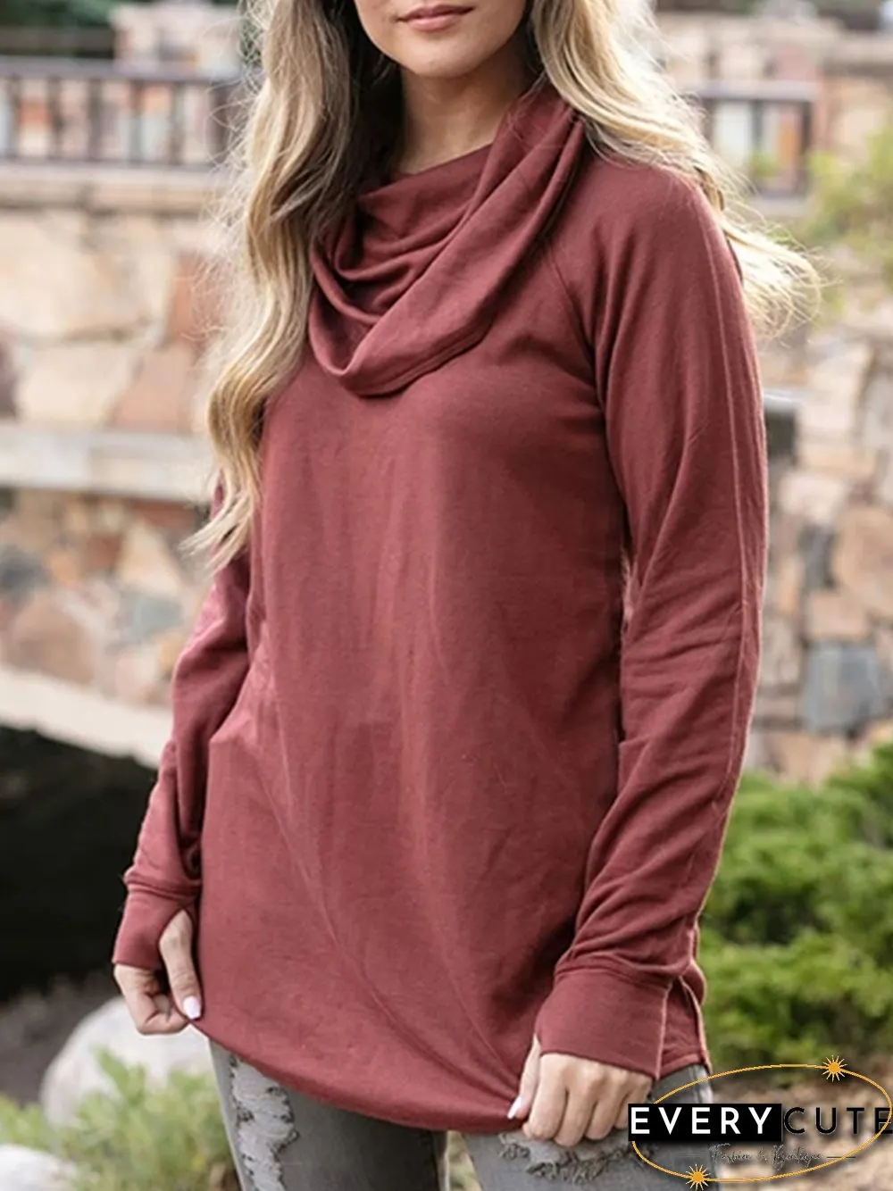 Women Plus Size Cowl Neck Vintage Long Sleeve Casual Tops