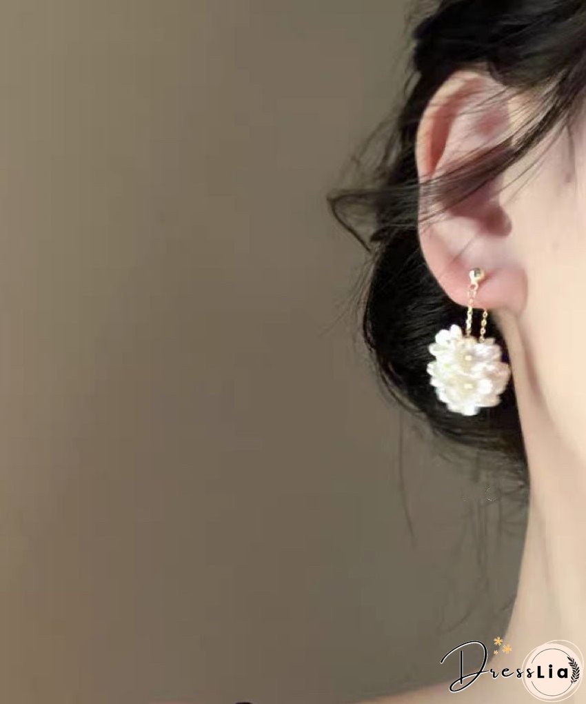 Simple Gold Alloy Pearl Floral Tassel Drop Earrings