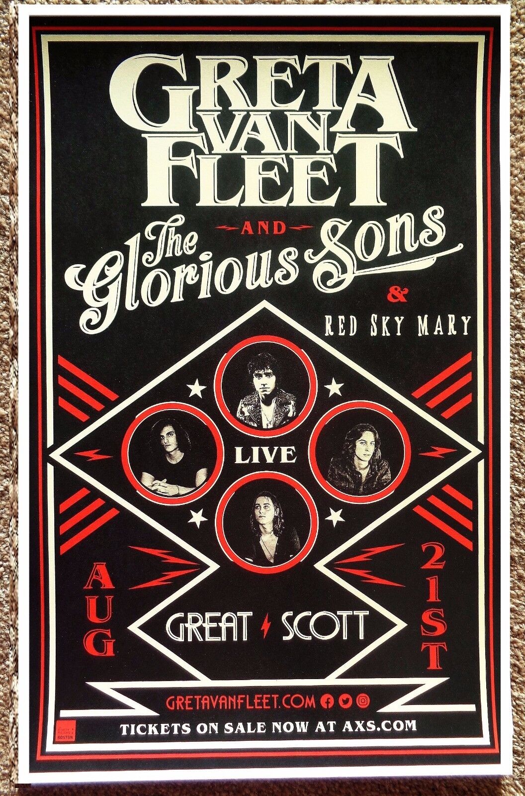 GRETA VAN FLEET 2017 Gig POSTER Allston Concert Massachusetts