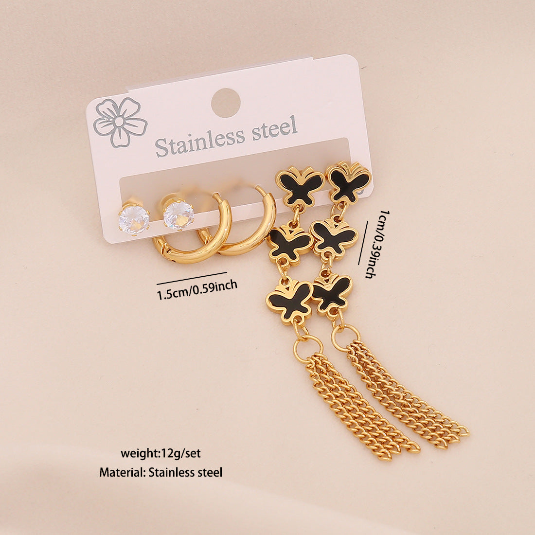 Niche Long Love Titanium Steel Earrings Set Six-Leaf Flower Earrings Stainless Steel E605