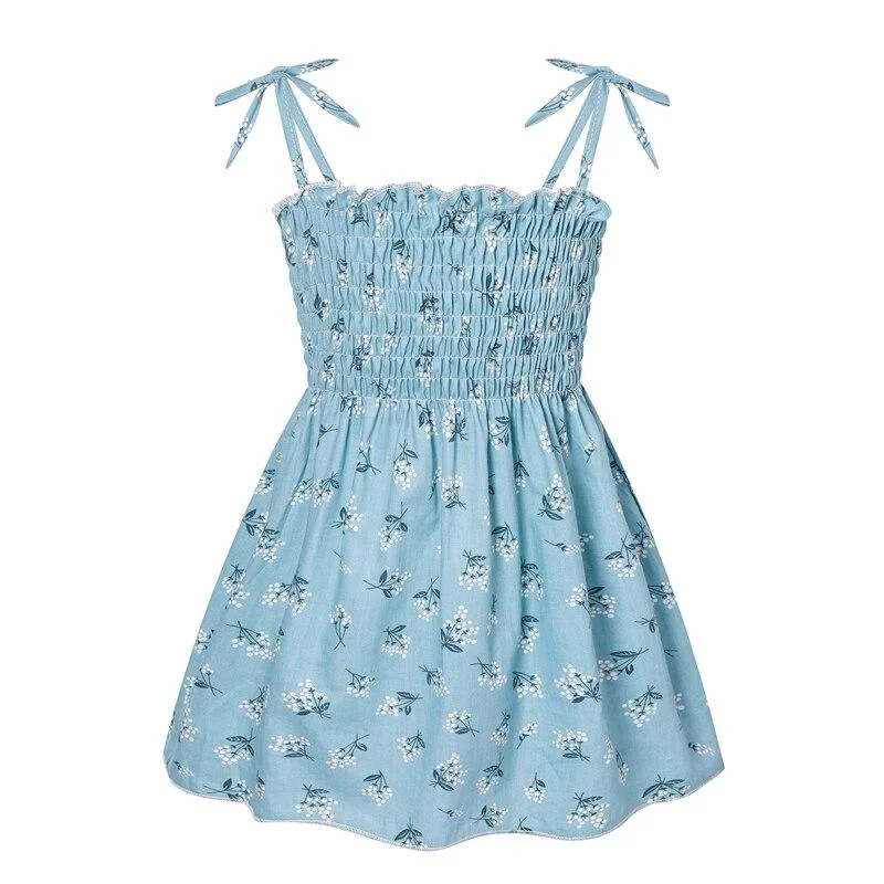 1-7 Years Baby Girls Dress Summer Children Elegant Sling Princess Dress Flower Print Kids Braces Dresses Girl Cotton Clothing