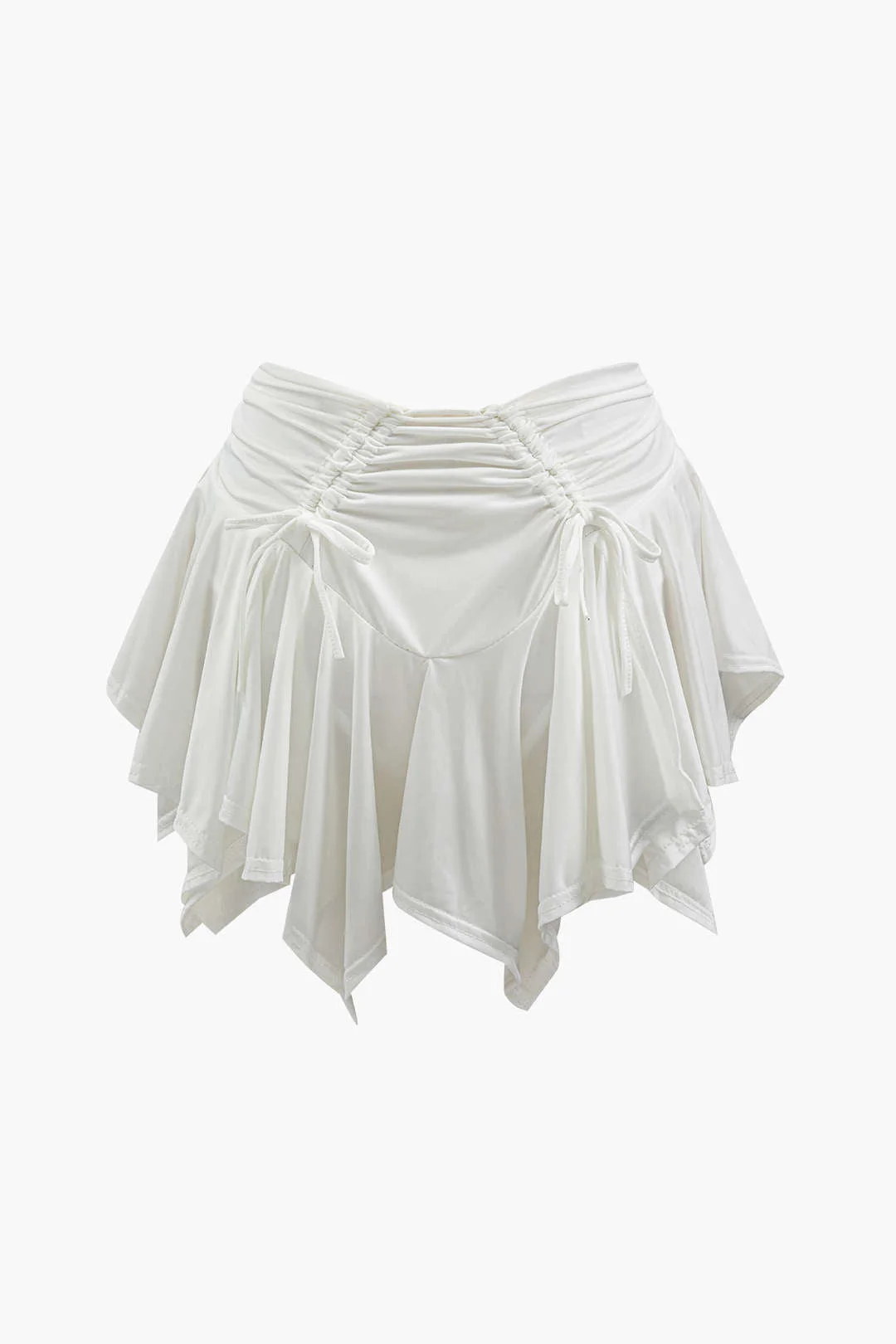 Brownm Ruched Drawstring Asymmetrical Mini Skirt
