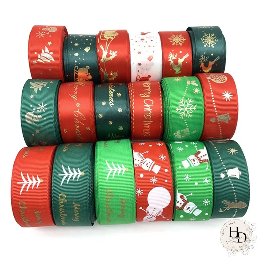 5Yards 1'' (25Mm) Christmas Ribbon Grosgrain/Polyester Ribbon Hair Bow Wedding Christmas Decoration Diy Sewing Craft