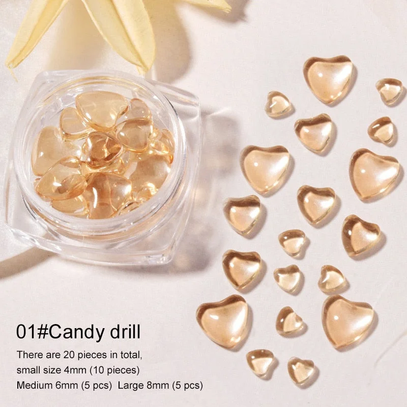 HNUIX 20pcs size mixed Candy Love Crystal Aurora Diamond Mirage Heart Glass Symphony Shining Mocha Macaron New Nail Decoration