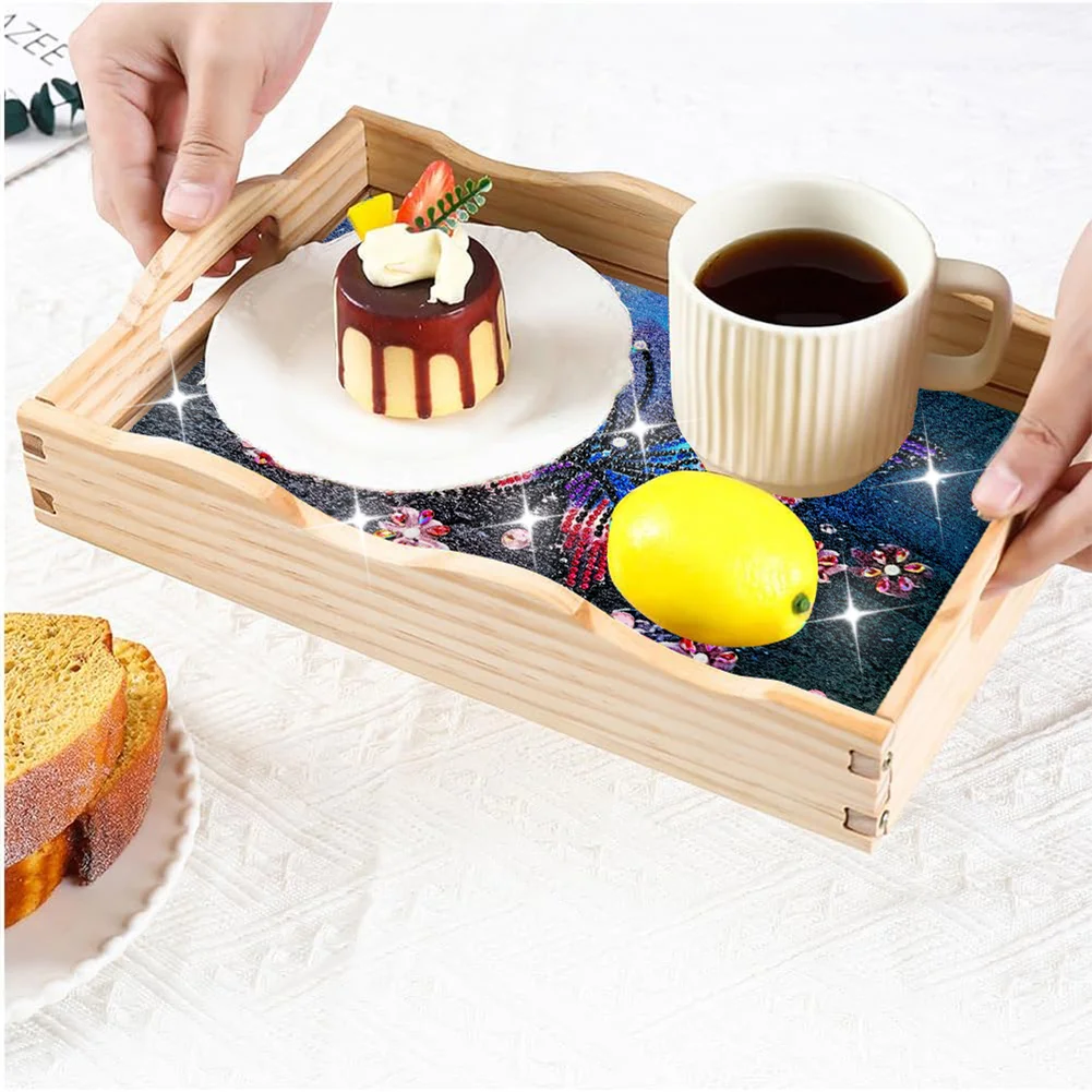 DIY Butterfly Wooden 5D Diamond Painting Tray Art Craft with Handles for Home Decor