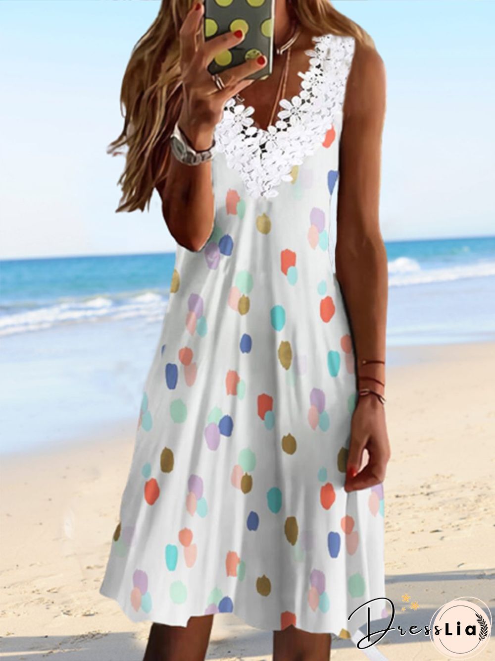 Casual Polka Dots Sleeveless Knitting Dresses
