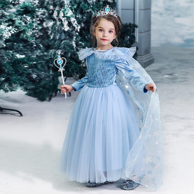 Girls Frozen Elsa Dress Halloween Costumes-elleschic