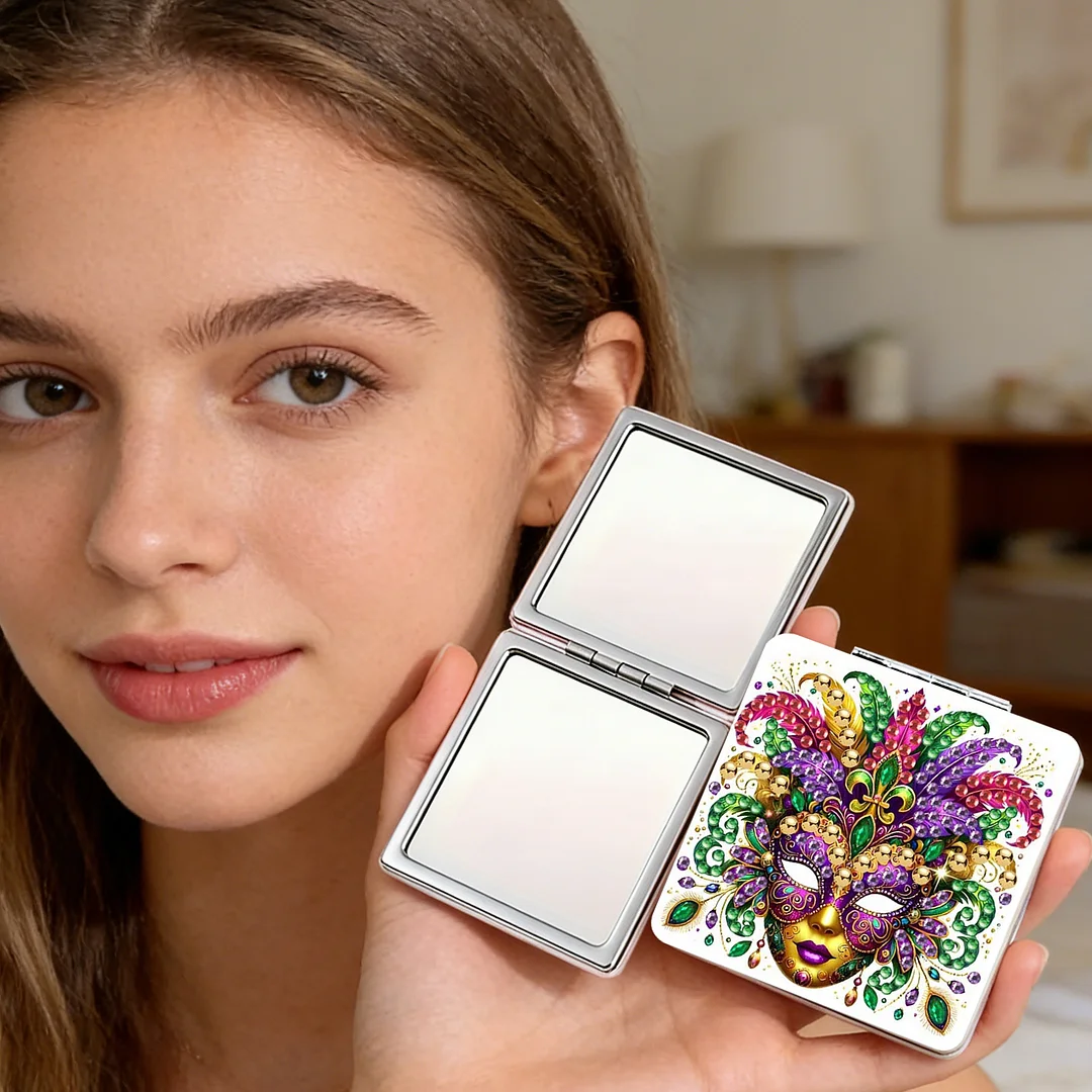 Mask-3 DIY Special Shaped Diamond Painting Compact Mirror Kits Diamond Art Painting Pocket Mirror for Beginners Adults Art Craft Woman Gifts