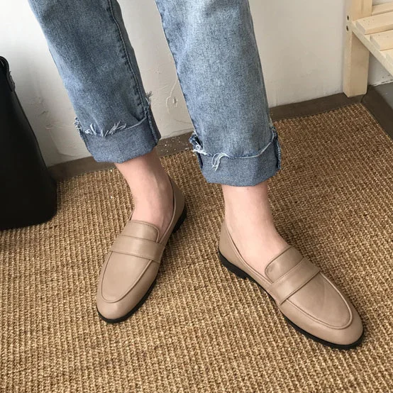 Women Vintage Slip On Loafers Low Heel PU Leather Loafers shopify Stunahome.com