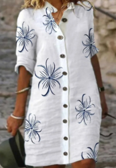 Mature Women's Comfortable Linen Loose Printed Long Dress