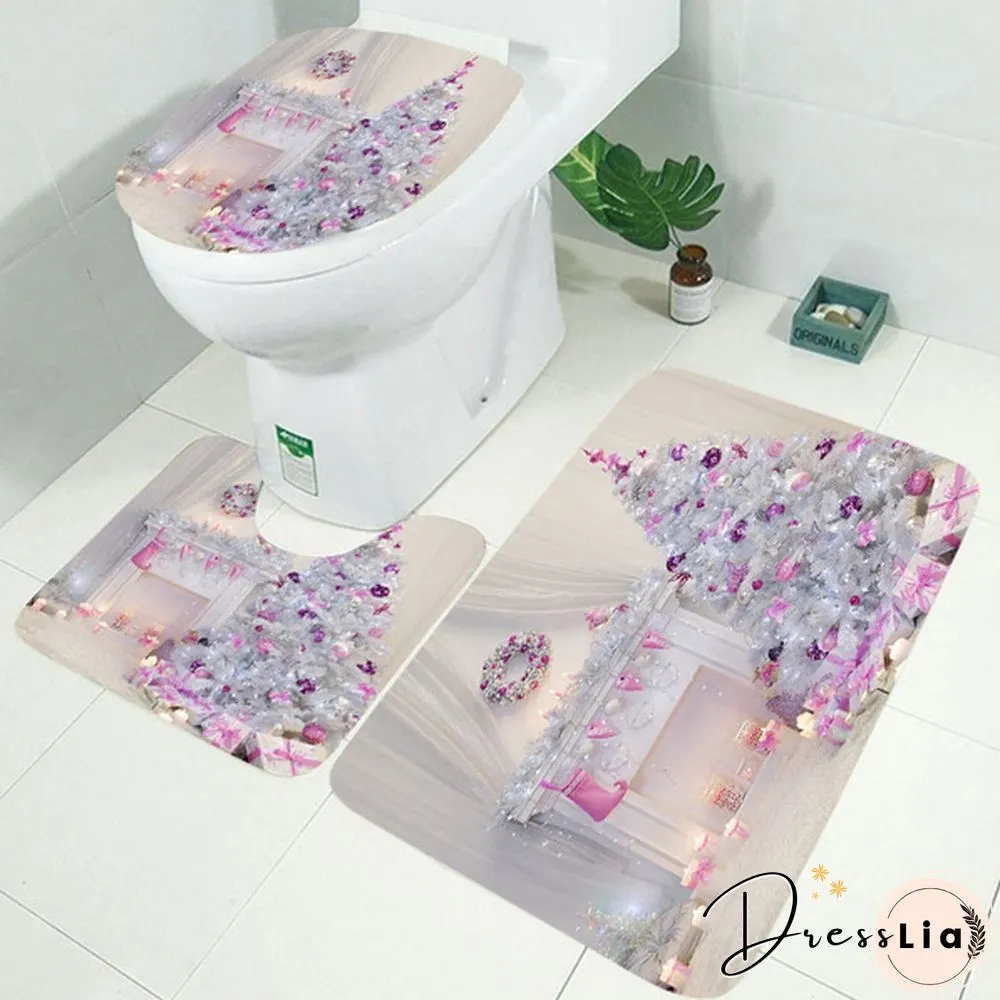 Fairy Tale Christmas Theme Shower Curtain Set Bathroom Decoration Waterproof Toilet Cover