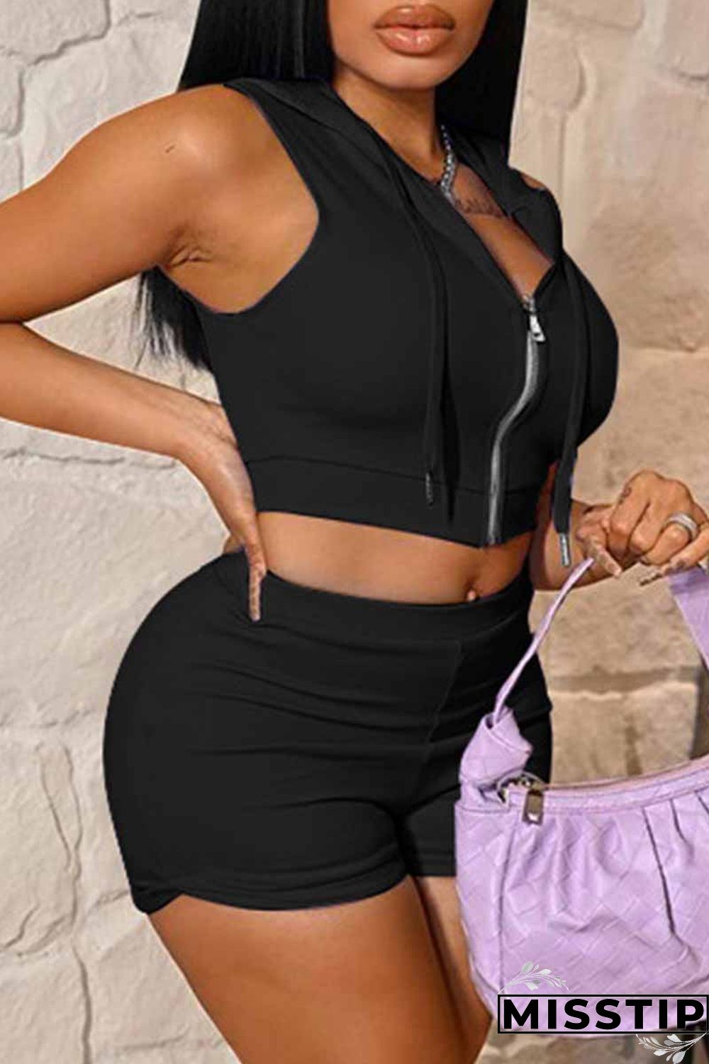 Yellow Casual Print Letter Hooded Collar Sleeveless Two Pieces