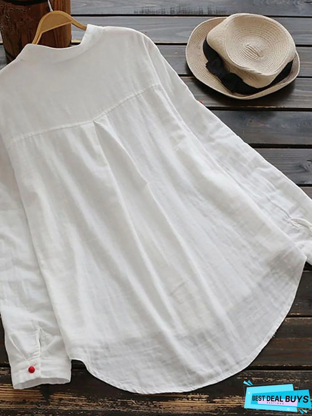 Women's Plus Size Blouse Shirt Solid Colored Plain Long Sleeve V Neck Tops Loose Cotton Basic Top White Blue Red