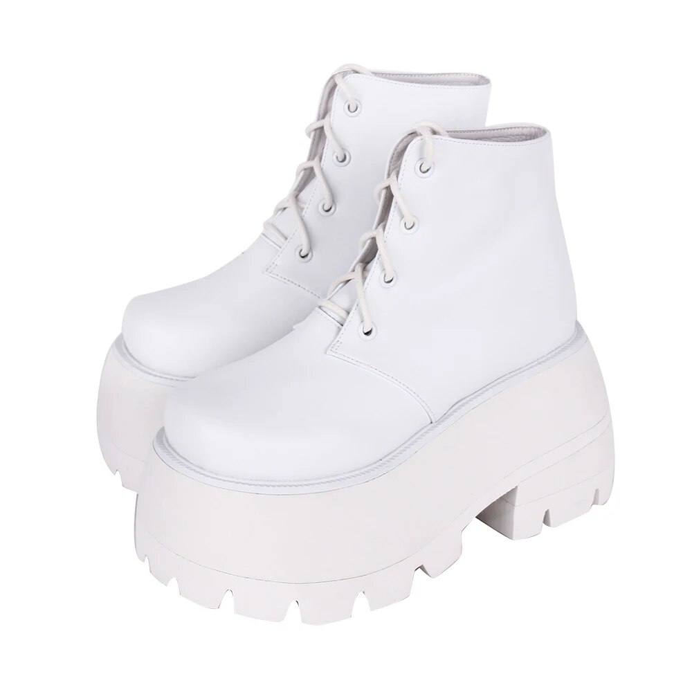 TAAFO Woman Punk Gothic Shoes Lady High Heels Wedges Pumps Women Party Shoes Platform Wedges Shoes 34-41 10cm Round Toe 9635