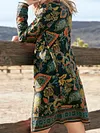 Retro Print Shawl Collar Long Sleeve Loose Cardigan Fashion Outerwear