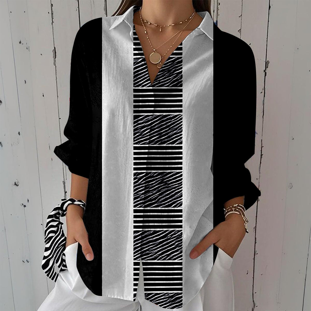 Women Long Sleeve V-neck Graphic Floral Printed Top