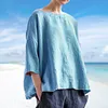Gioiacombo&trade; Top larghi in cotone e lino con scollo tondo da donna