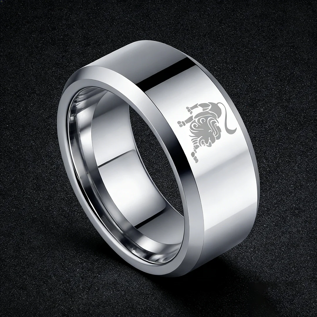 Sliver Laser Etched Couple Wedding Bands Sliver Leo Tungsten Carbide Rings Beveled Edges 4MM 6MM 8MM