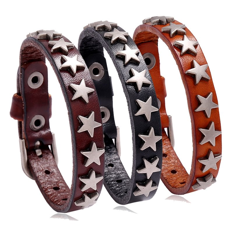 Men's vintage jewelry five-pointed star leather bracelet bracelet
