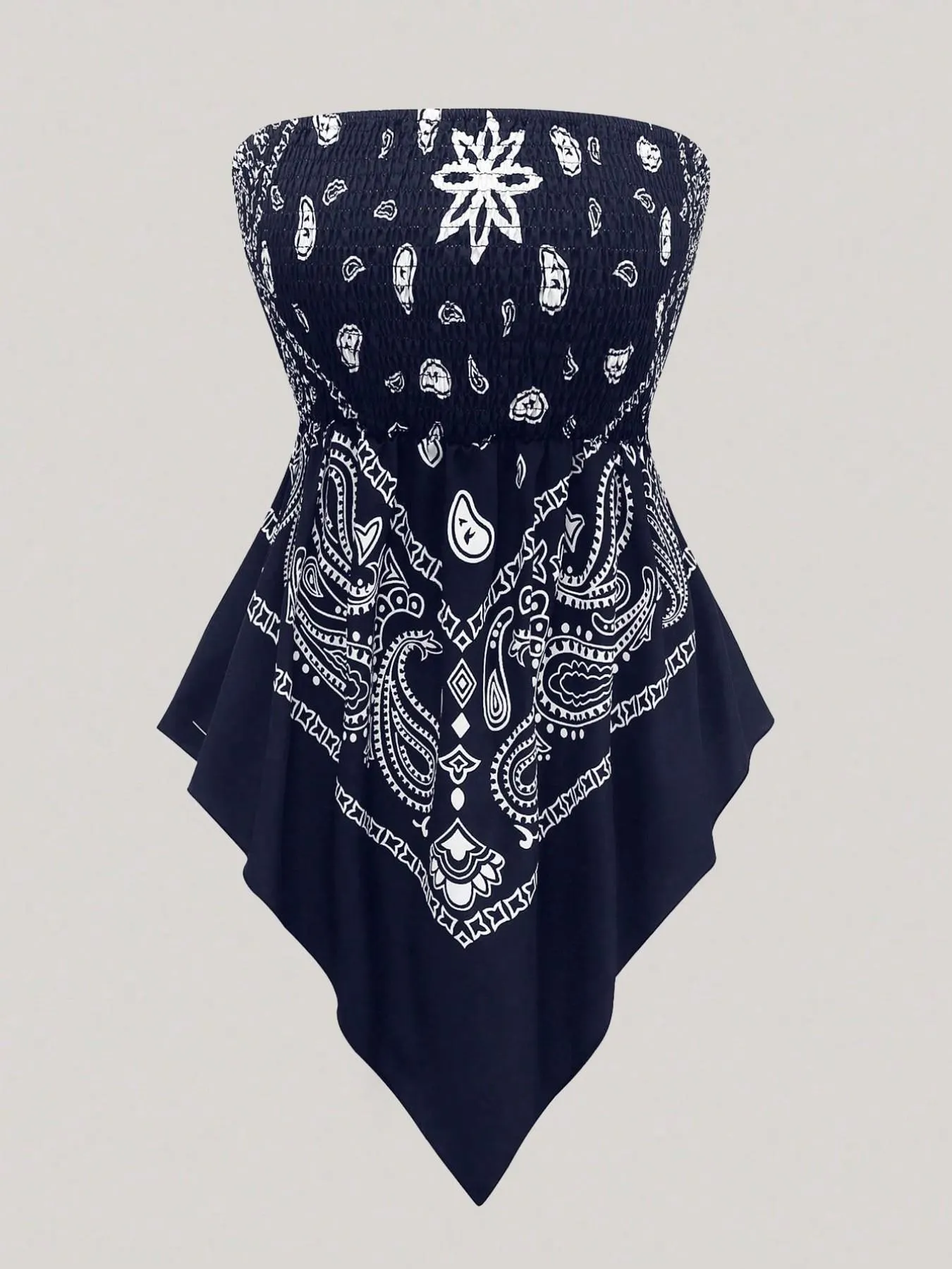 Women's Ethnic Print Strapless Top, Boho Style Asymmetric Hem Tube Top, Casual Summer Fashion, Perfect for Outing and Vacation Women's Ethnic Print Strapless Top, Boho Style Asymmetric Hem Tube Top, Casual Summer Fashion, Perfect for Outing and Vacation