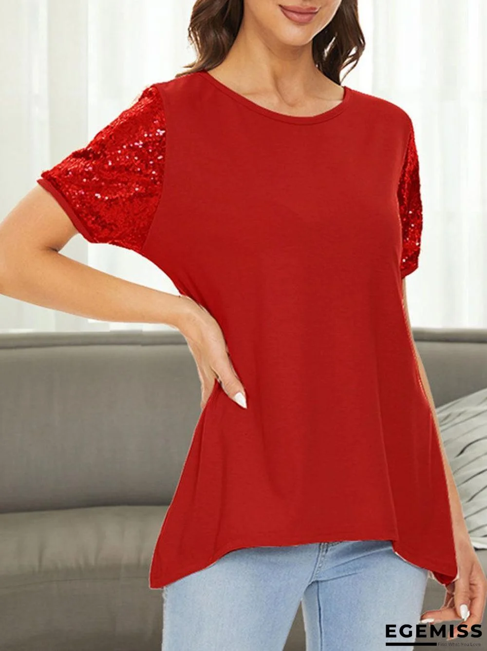 Casual Sequin Short Sleeve T-shirt | EGEMISS