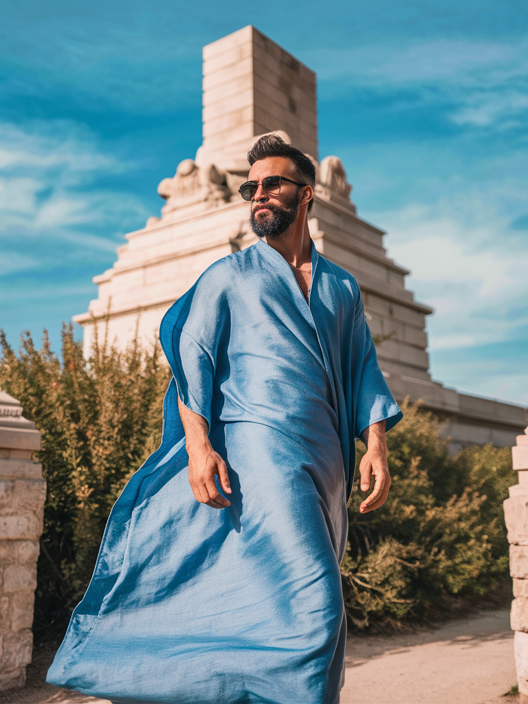 Linen Men's Blue Caftan Long Kaftan