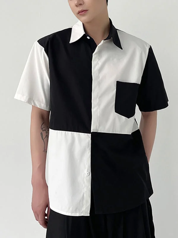 Aonga - Mens Two Tone Patchwork Shirt with Pocket