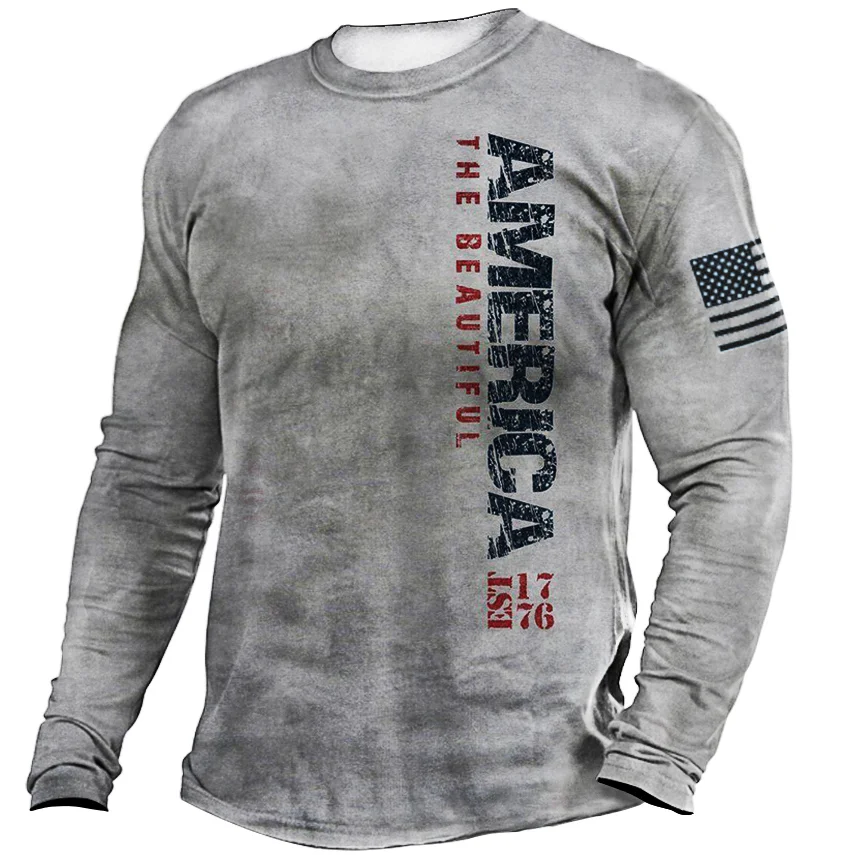 Men's "AMERICA" Retro Print Tactical Casual Long Sleeve T-Shirt / [viawink] /
