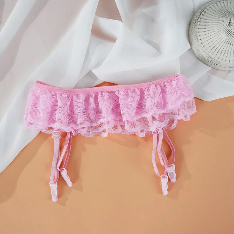 Women's Sexy Lingerie Lace Garters Suspenders Goth Harness Belt Thigh Garter for Stocking Sheer Pink Ladies Intimates 4 Colors