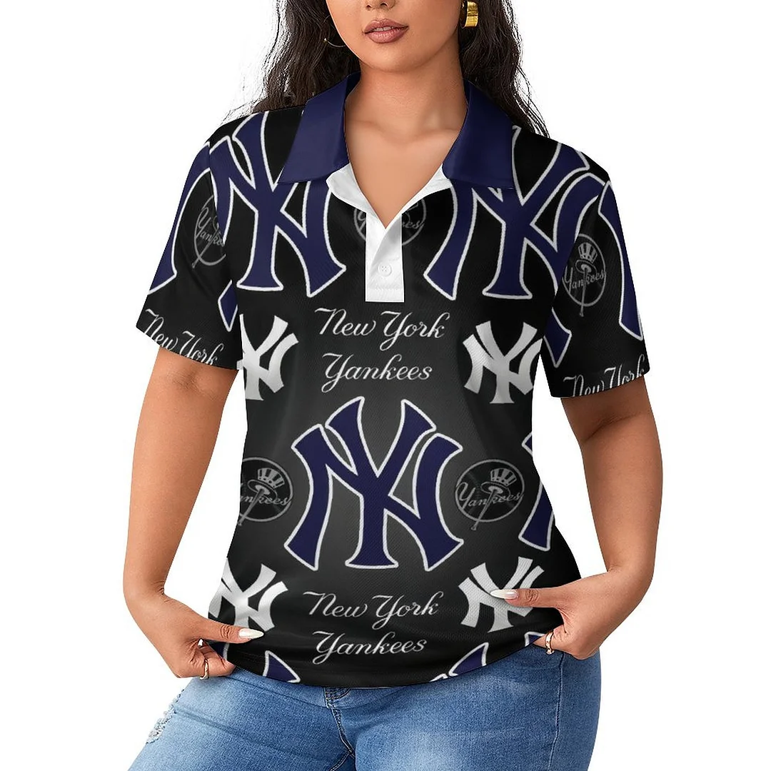 Casual Polo-Shirt Short Sleeve Tops  for Women Printed with Patterns,Blue