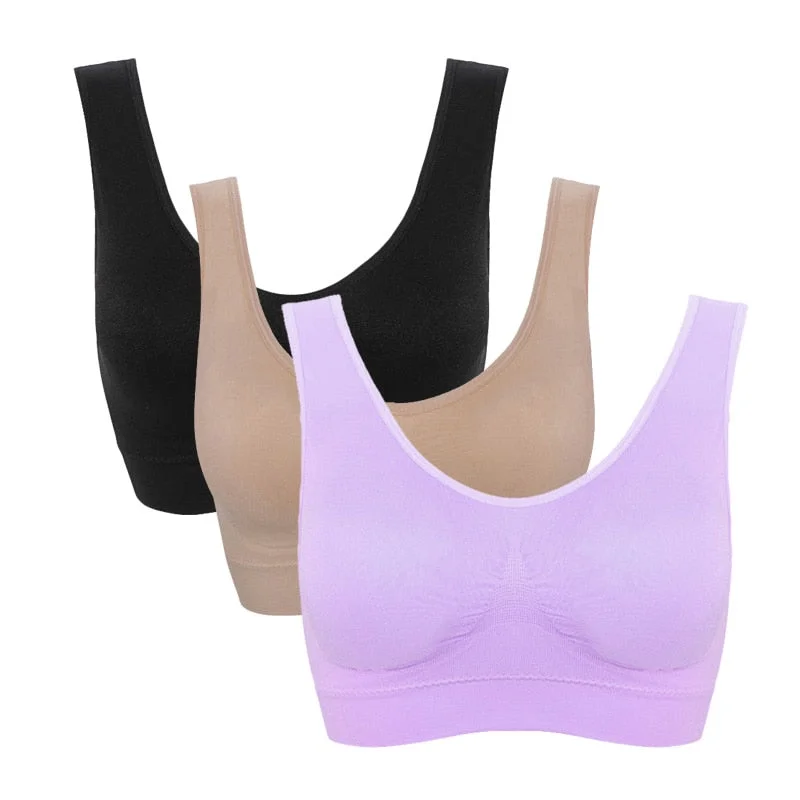 3pcs/set sexy active bra With removable Pad Seamless push up women plus size underwear wireless fitness body shape Bra