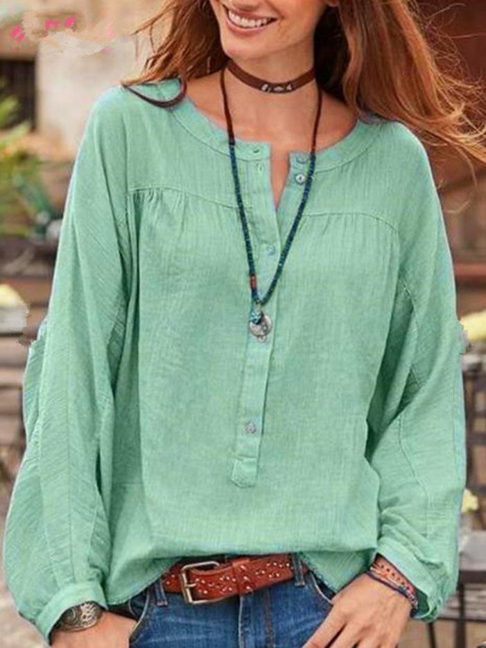 Women's Cotton Scoop Neck Long Sleeve Top