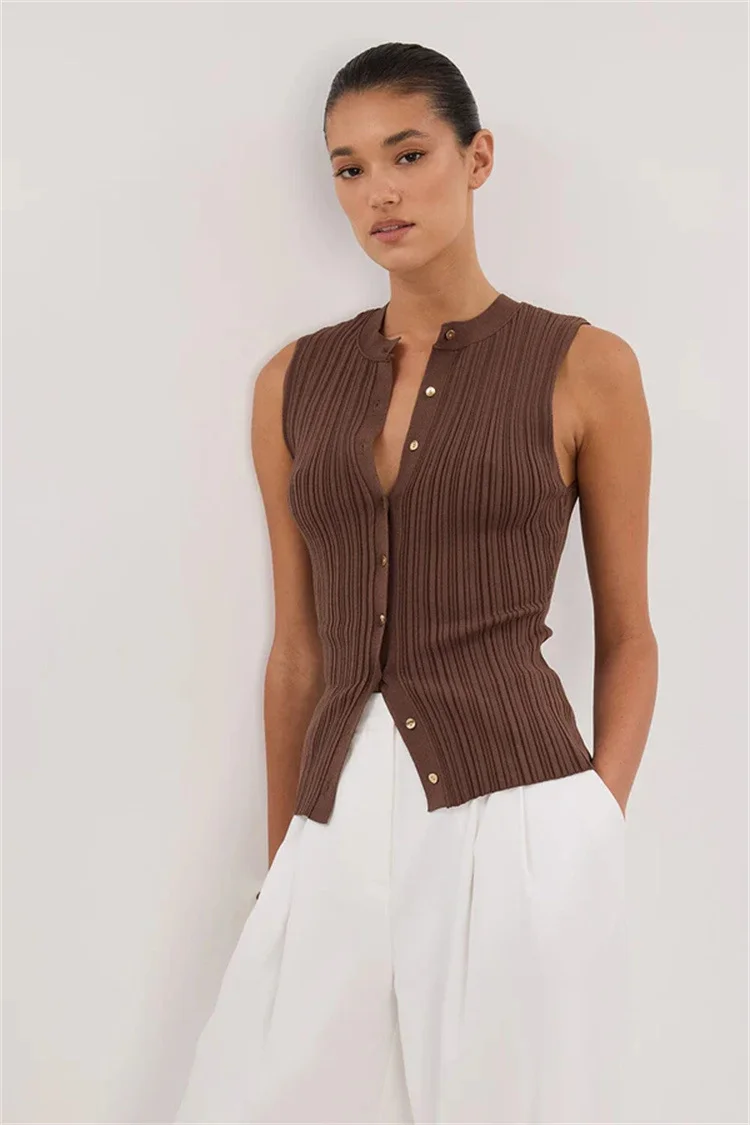 Uveng Uveng Summer Sleeveless Single-Button Clasp Knit Small Cardigan New Tight Vest Explosion