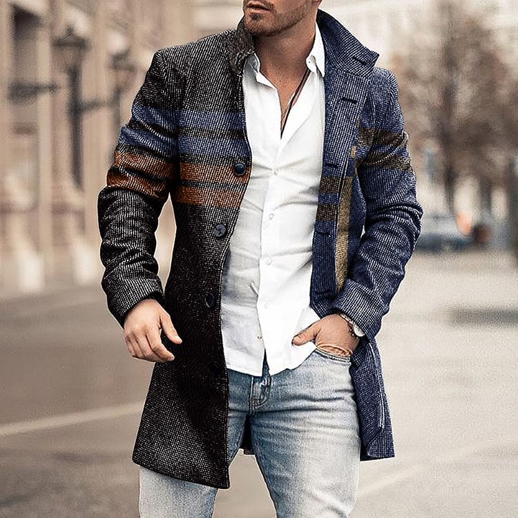 BrosWear Fashion Contrast Geometric Coat