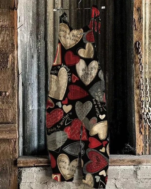Women's Vintage Heart Print Jumpsuit