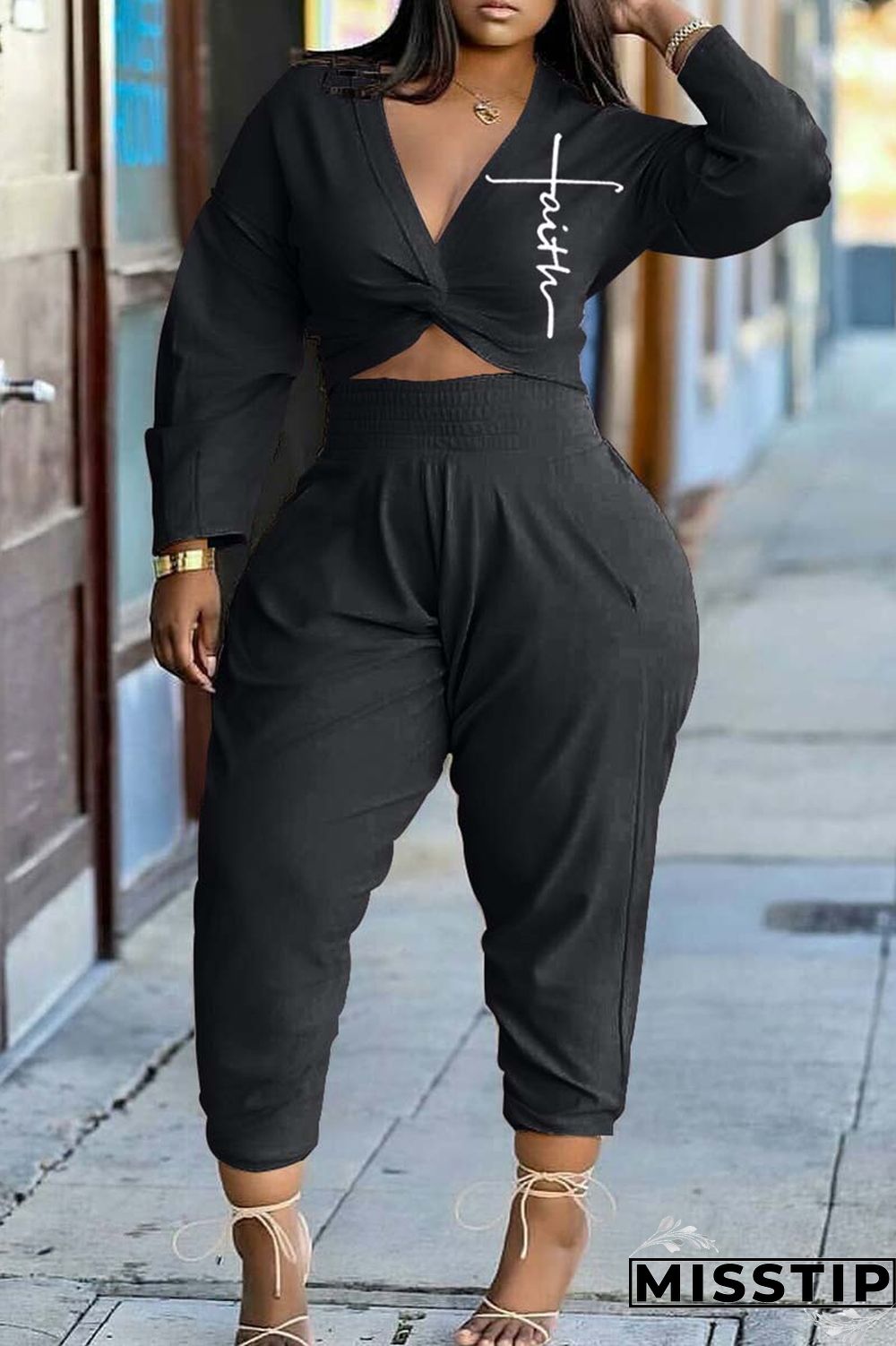 Beige Casual Print Patchwork V Neck Long Sleeve Two Pieces