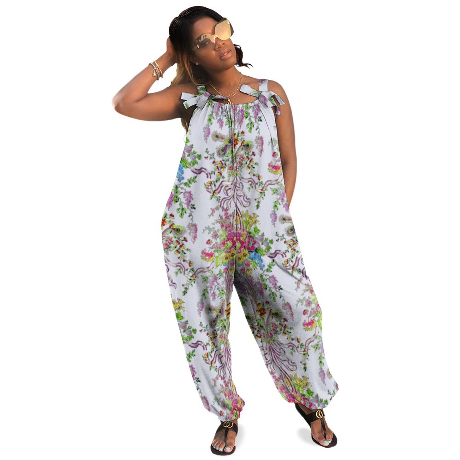 Marie Antoinettes Boudoir Plus Size Women Rompers Summer Casual Loose Jumpsuit 2022 Long Pant Romper Boho Style Pockets Polyester Spandex