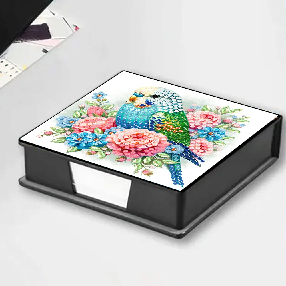 DIY Flower Parrot Leather Diamond Art Note Box with 160 Sheets of Paper for Beginners