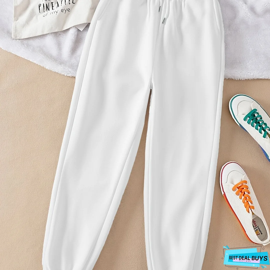 Solid Drawstring Jogger Sweatpants, Casual Slant Pocket Pants, Women's Clothing