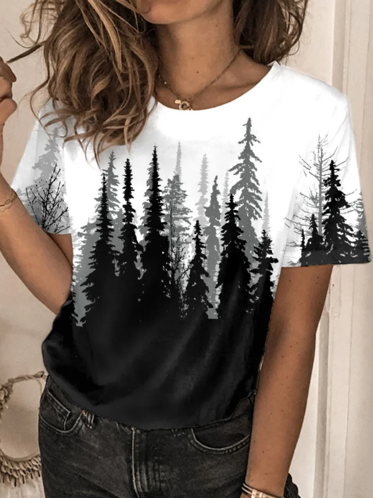 lack Forest Art Painting Casual Tee