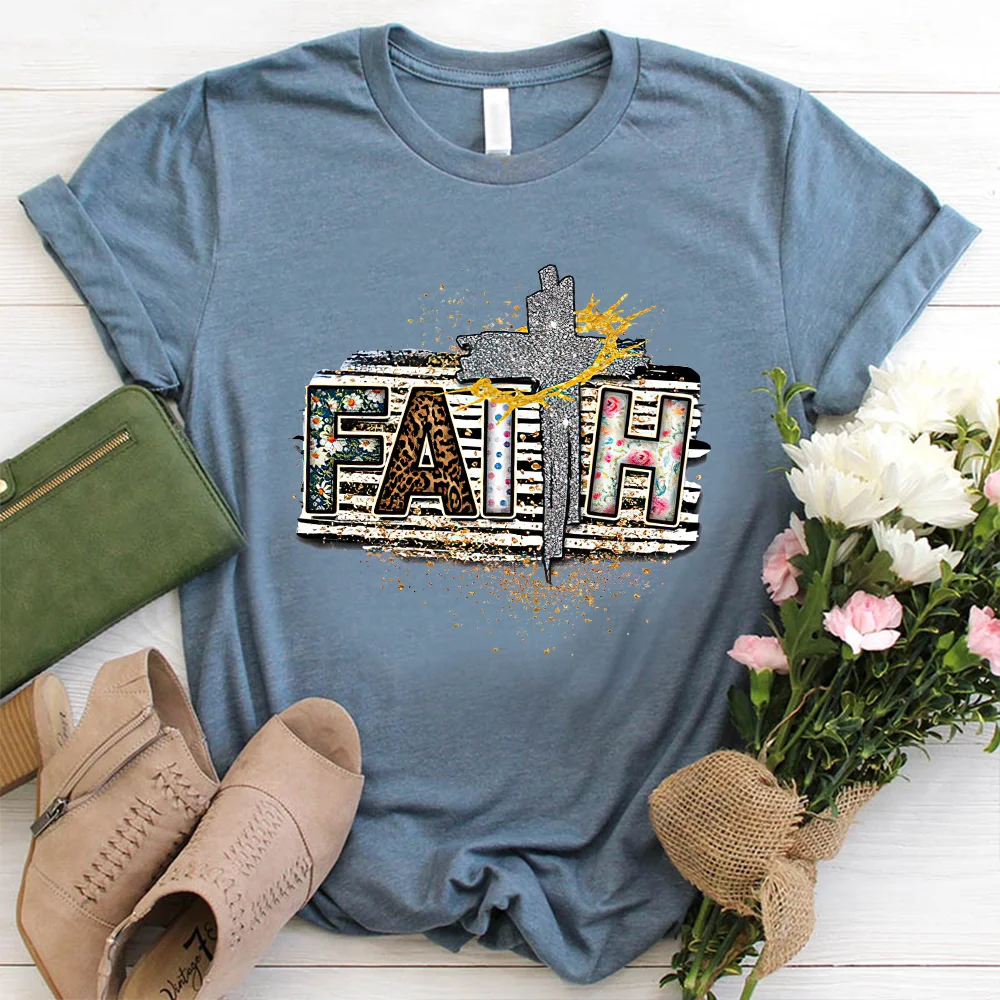 Faith leopard daisy designer graphic tees
