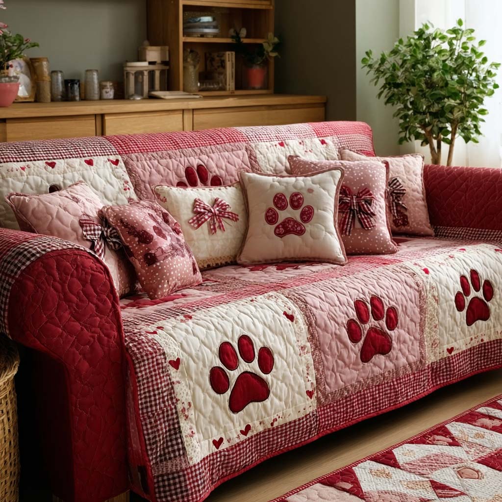 Paw Love Quilted Sofa Cover NCU0NT11666 everthome