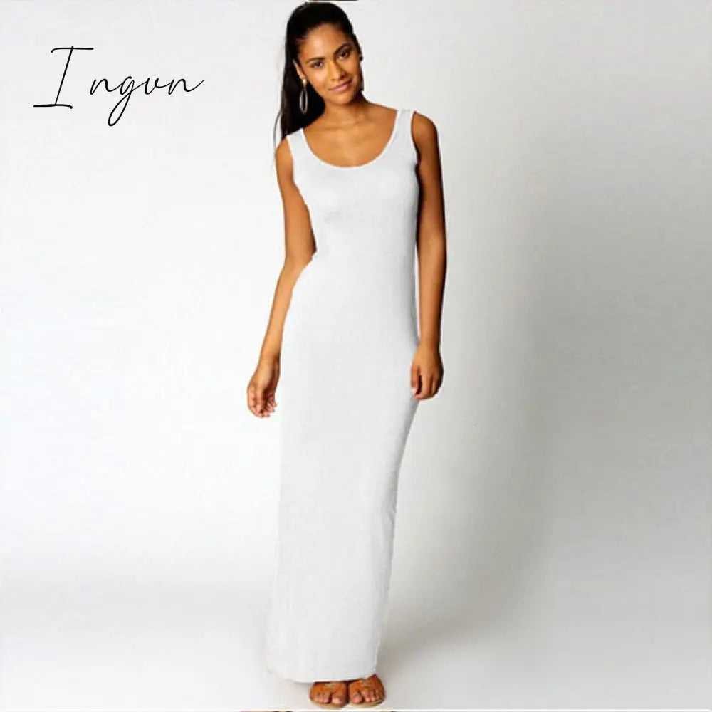 Ingvn - High Stretch Tank Robe Spring Summer Thin Long Dress Vestidos Elegant Women Sexy O - Neck