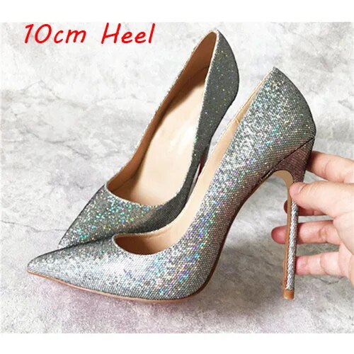 VCshoes Silver 12cm High Heels Sequined Cloth Ladies Pumps Bling Bling Women Party Shoes Shallow Nightclub BM019