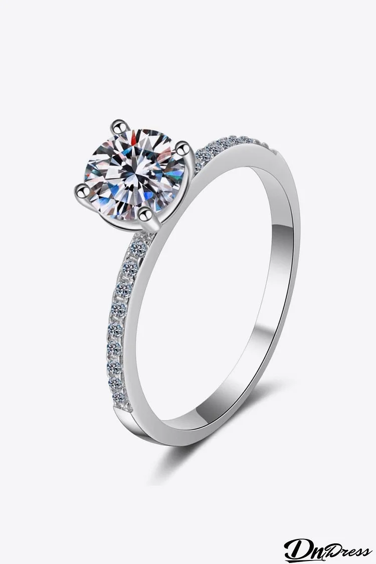 1 Carat Moissanite Rhodium-Plated Side Stone Ring