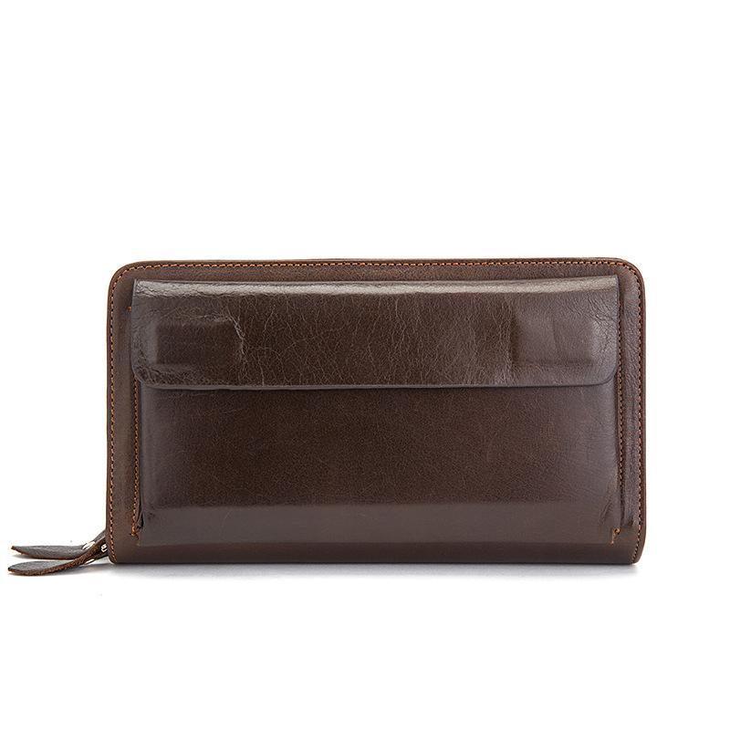 Card Holder Contrast Color Soft Leather Currency Pocket Zipper Closure Wallet