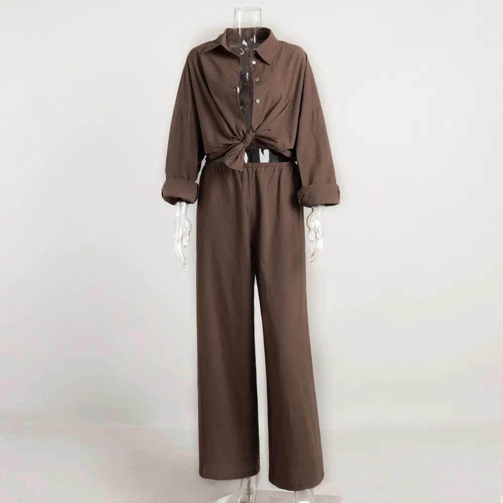 Churchf Churchf Sleeve Casual Suit Autumn 2024 New Women's Loose Casual Cotton Shirt Pants Suit